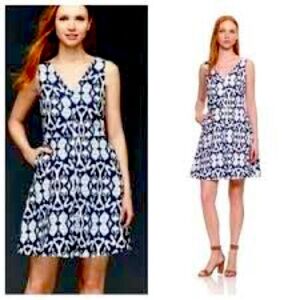 Gap Linen Fit and Flare Dress Sleeveless,Zip ,Pockets Geometric Design Size 2